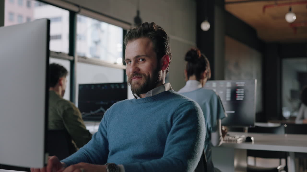 Man smiling in office