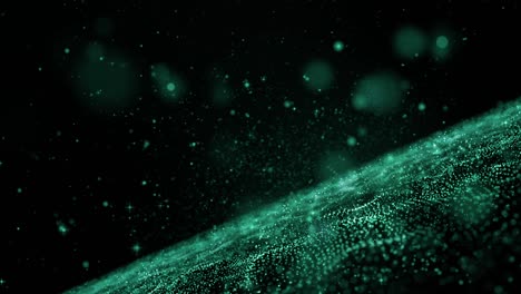 seamless loop, green wave sparkle and light particle background