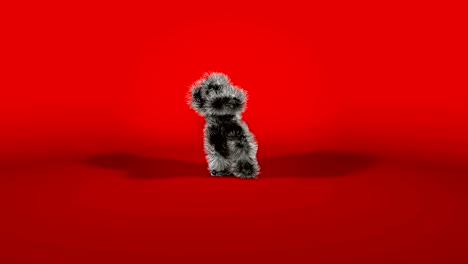 personaje oscuro bailando estilo gangnam contra fondo rojo