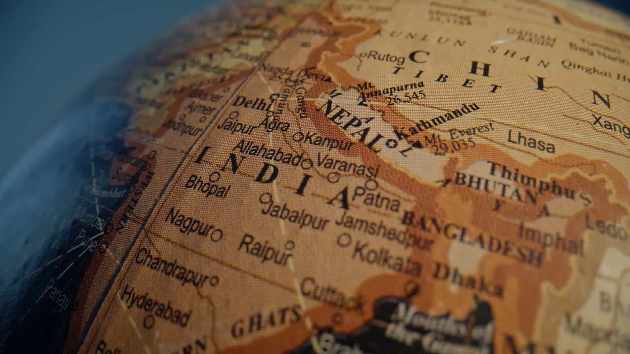 Asia illustrated vintage globe closeup. Geographic elements on Earth model