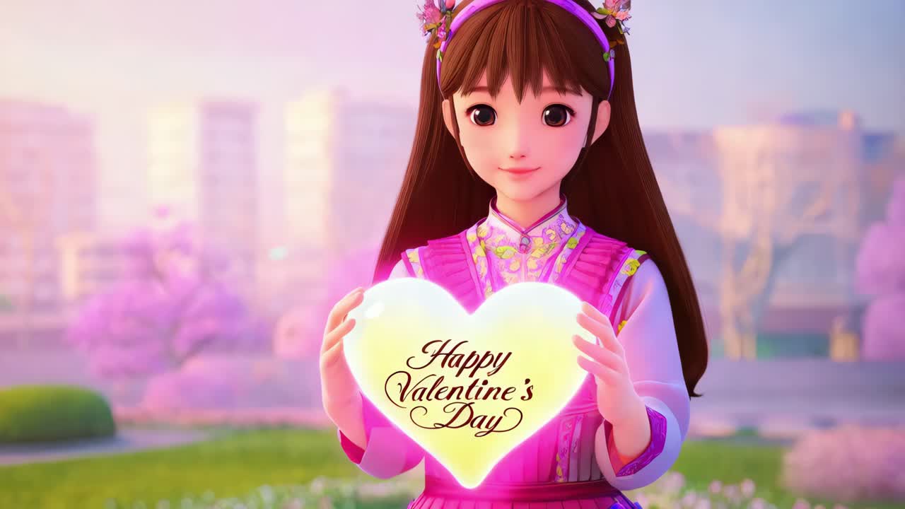 발렌타인 데이 심장을 가진 애니메이션 소녀