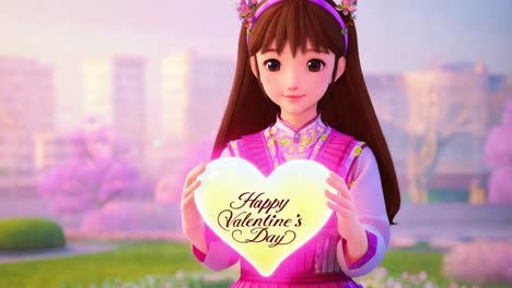 anime girl with a valentine's day heart