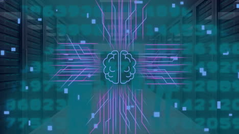 animación de placas de circuitos y procesamiento de datos digitales a través de servidores informáticos