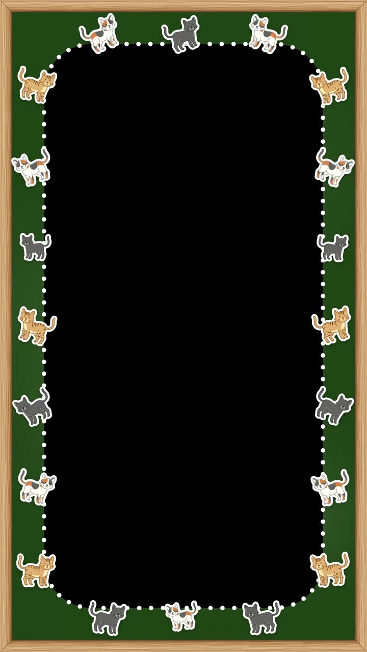 Chalkboard style animated vertical frame with cartoon cats walking along a dotted border loop.
