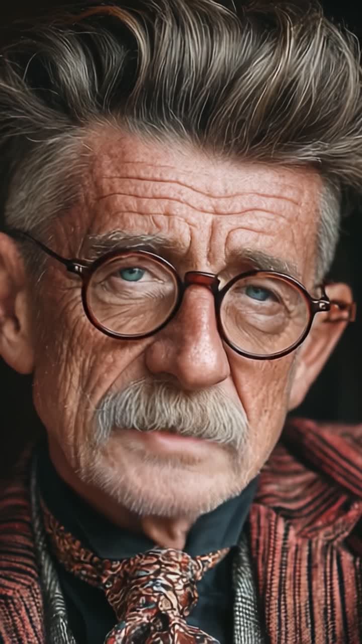 Un retrato de primer plano de un hombre mayor elegante con rasgos faciales distintivos, atuendo elegante y cabello notable, capturando sabiduría y carácter en cada detalle.