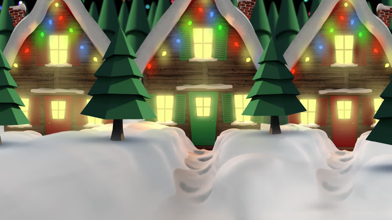 анимация падающих звезд, красочных огней над домами с волшебными огнями