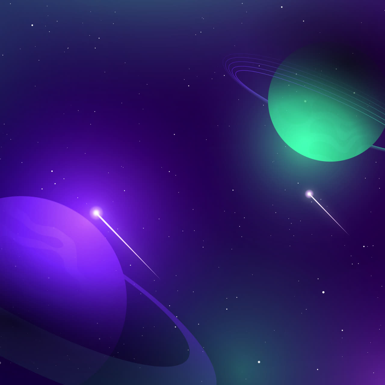 Colorful Space Landscape with Planets and Shooting Stars