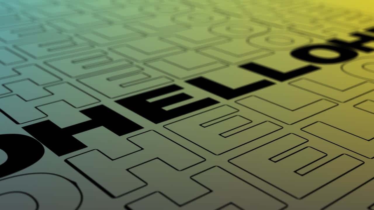 Animation of multiple hello text on grey background