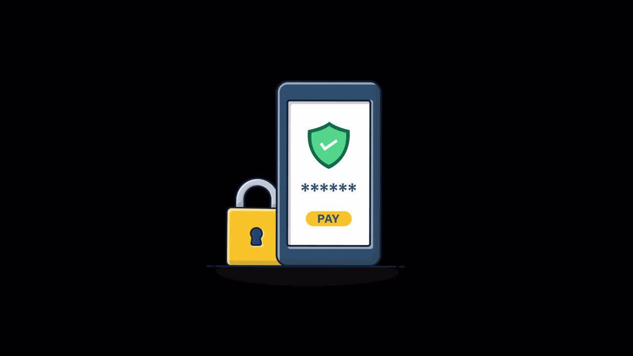 Secure Mobile Payment with Padlock and Smartphone Animation