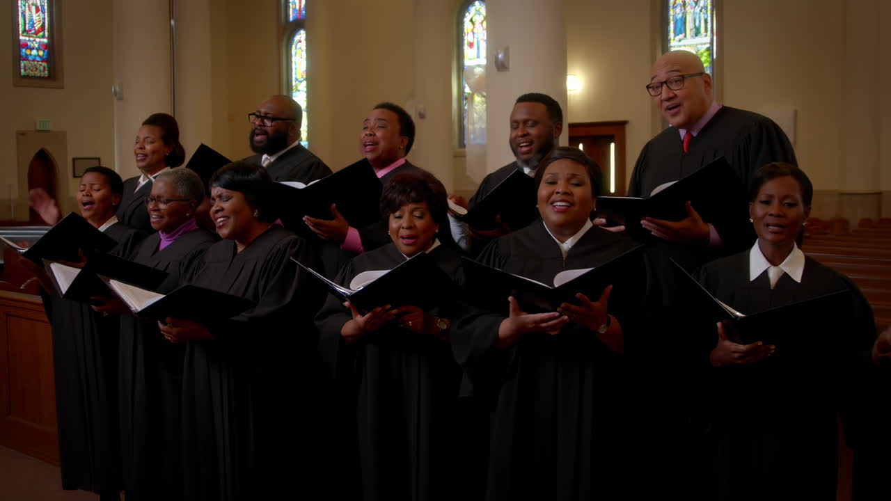 African American Choir Singing Gospel Music in a Church