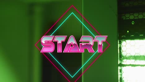 Animation-of-start-text-with-shapes-over-green-backround