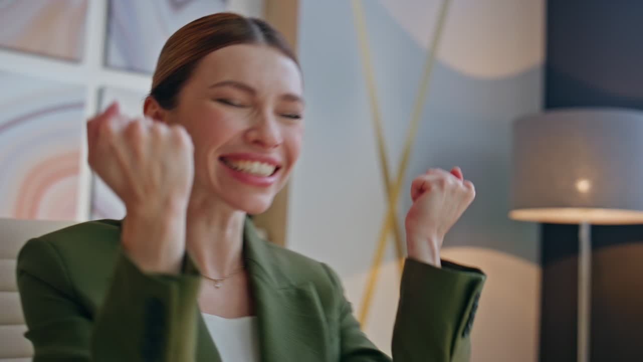 Overjoyed girl surprised success at laptop closeup. Excited woman in office