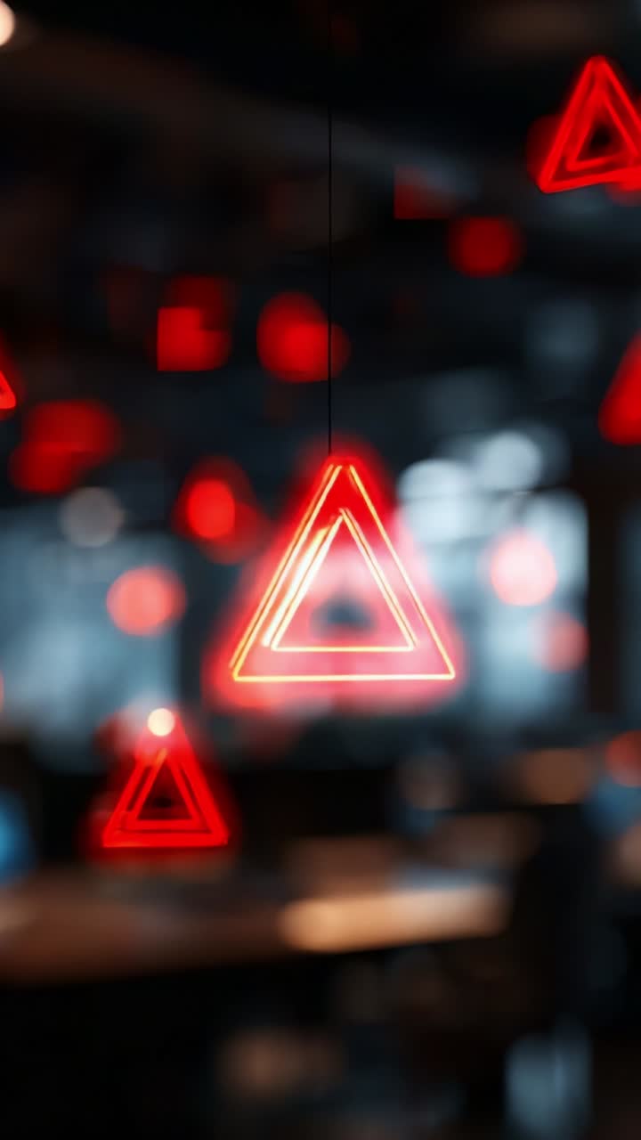 A mesmerizing display of red neon triangular lights creates an inviting atmosphere, capturing attention and enhancing the ambiance in a modern setting