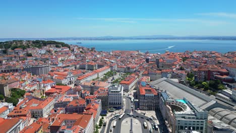 aerial view from lisbon cityscape with tejo river in background,portugal