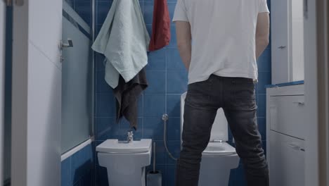 man urinating in bathroom