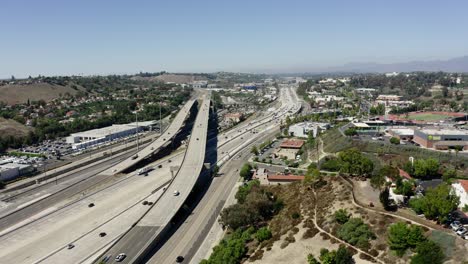aerial view of a highway and suburban area