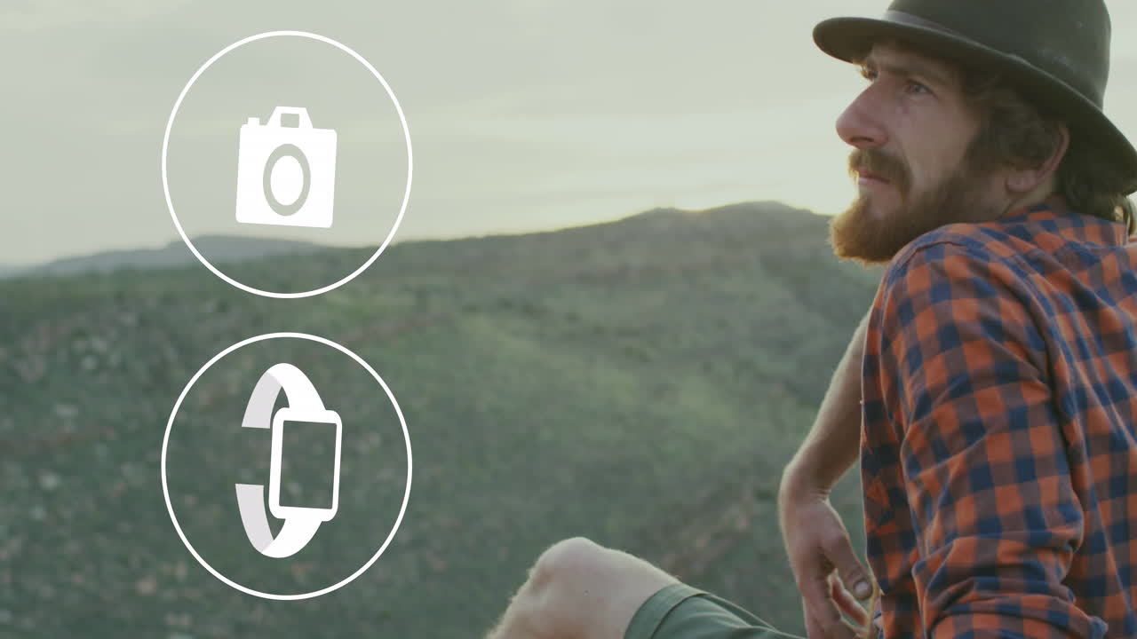 산에서 카우카스 인에 대한 아이콘 네트워크의 애니메이션