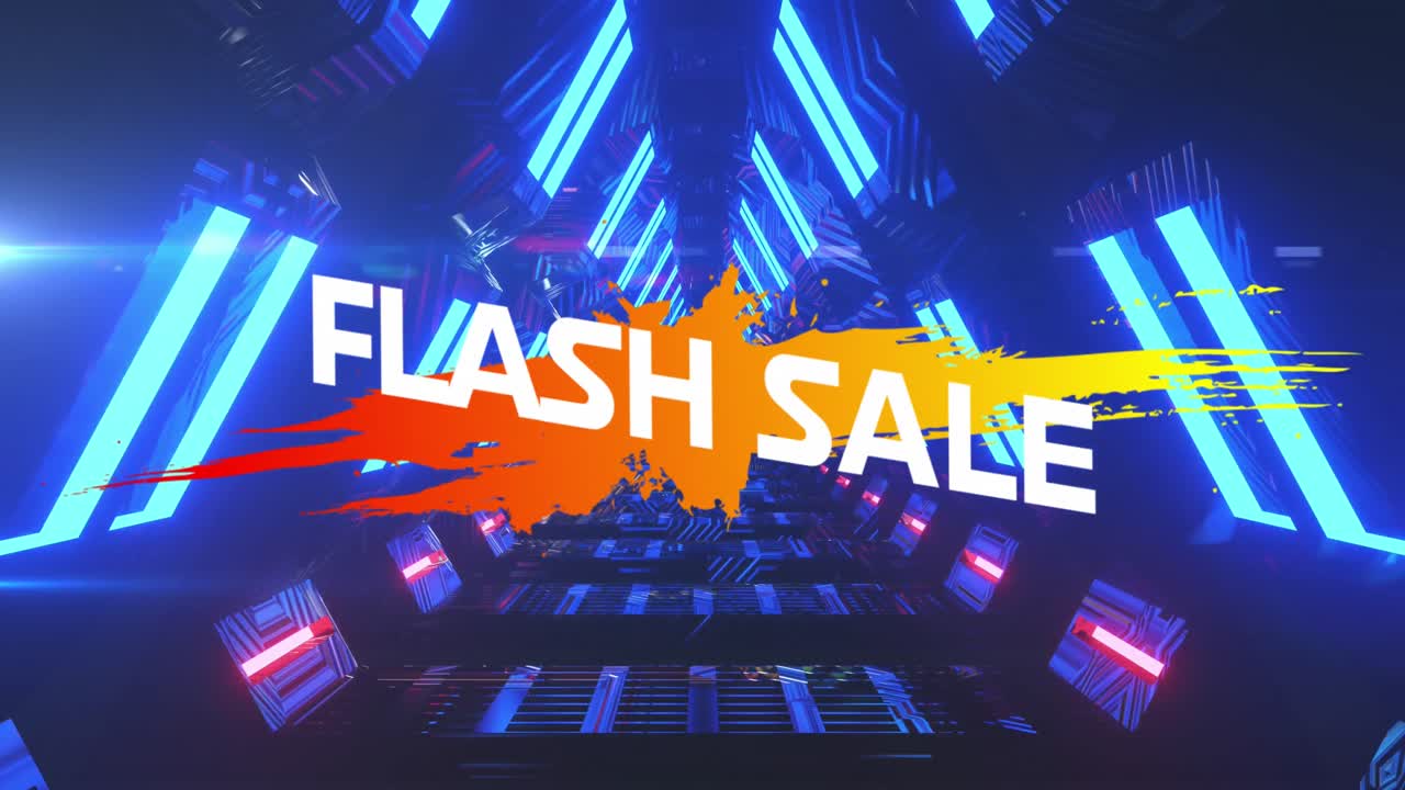 삼각형 터널 위에 기하학적 모양으로 색상 스플래시에 플래시 판매 텍스트의 애니메이션