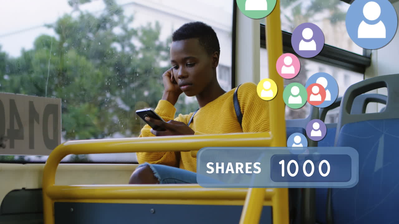 Woman browsing on her phone while riding a bus 4k