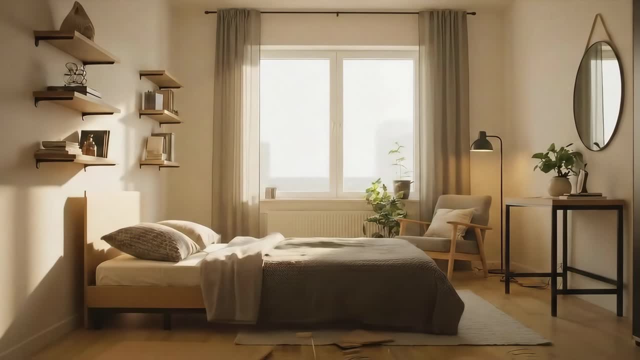 Modern bedroom setting in different stages