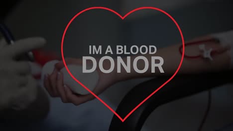 animation of heart frame and im a blood donor text over caucasian female doctor with patient