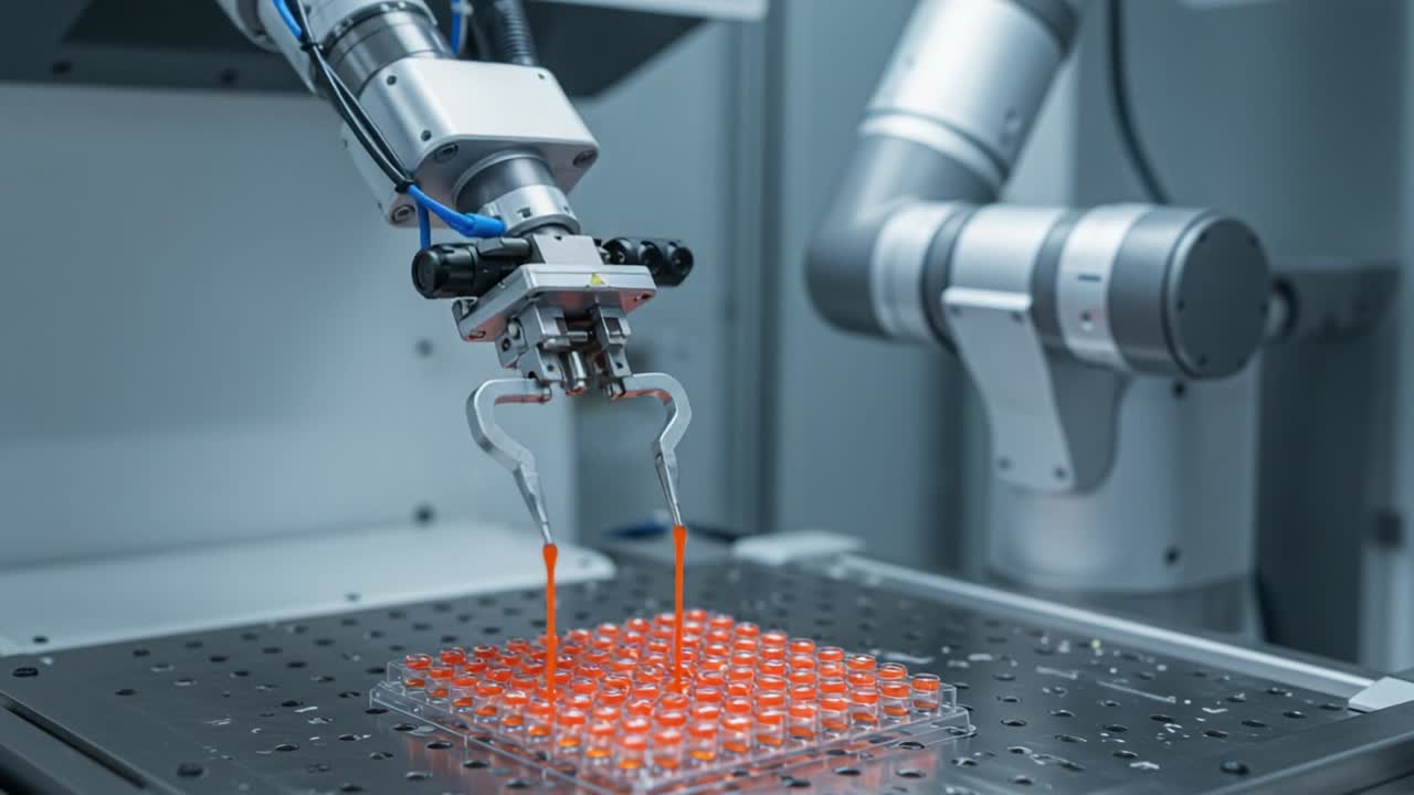 Automated Robotic Arm Precision Manipulating Liquid Samples in Laboratory Setting for High-Throughput Screening Applications