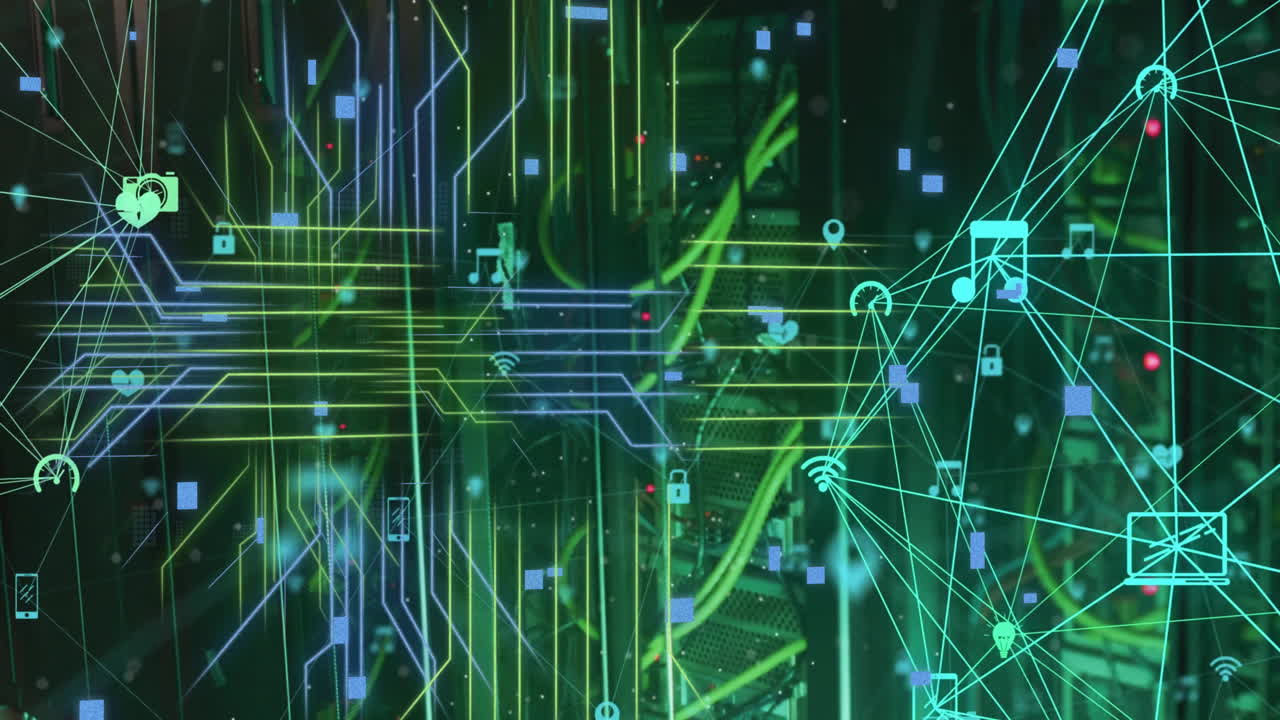 animación de conexiones y procesamiento de datos a través de servidores informáticos