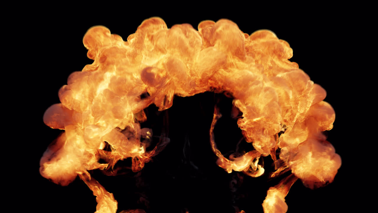 Powerful Fire Blast with Dissipating Smoke on Black Background