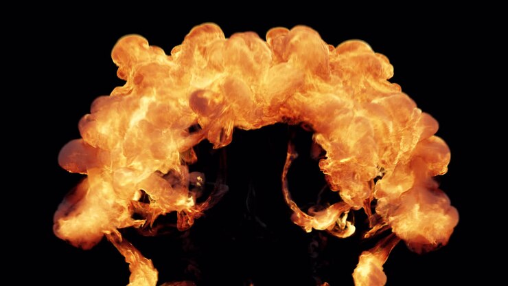 Powerful Fire Blast with Dissipating Smoke on Black Background