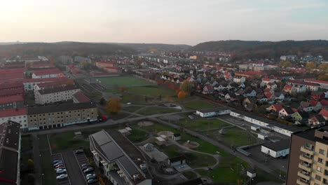 wide rotating shot showcasing cityscape in hisingen, gothenburg, sweden