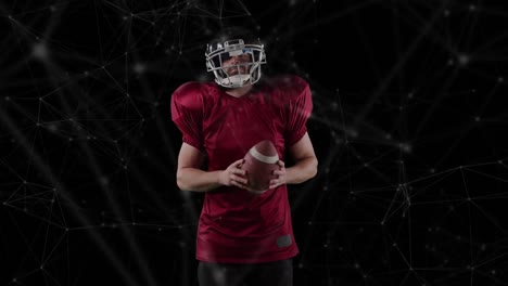 animation of network of connections over caucasian american football player