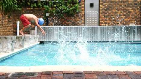 young students diving into the swimming pool