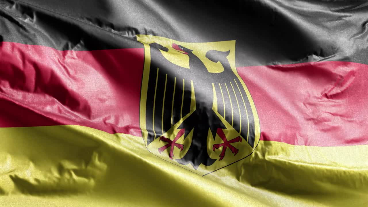 바람에 흔들리는 독일의 섬유 발, 바람에서 흔들린 독일의 발 (banner of germany), 섬유의 질 (textile tissue), 가득한 배경, 10초의 줄.