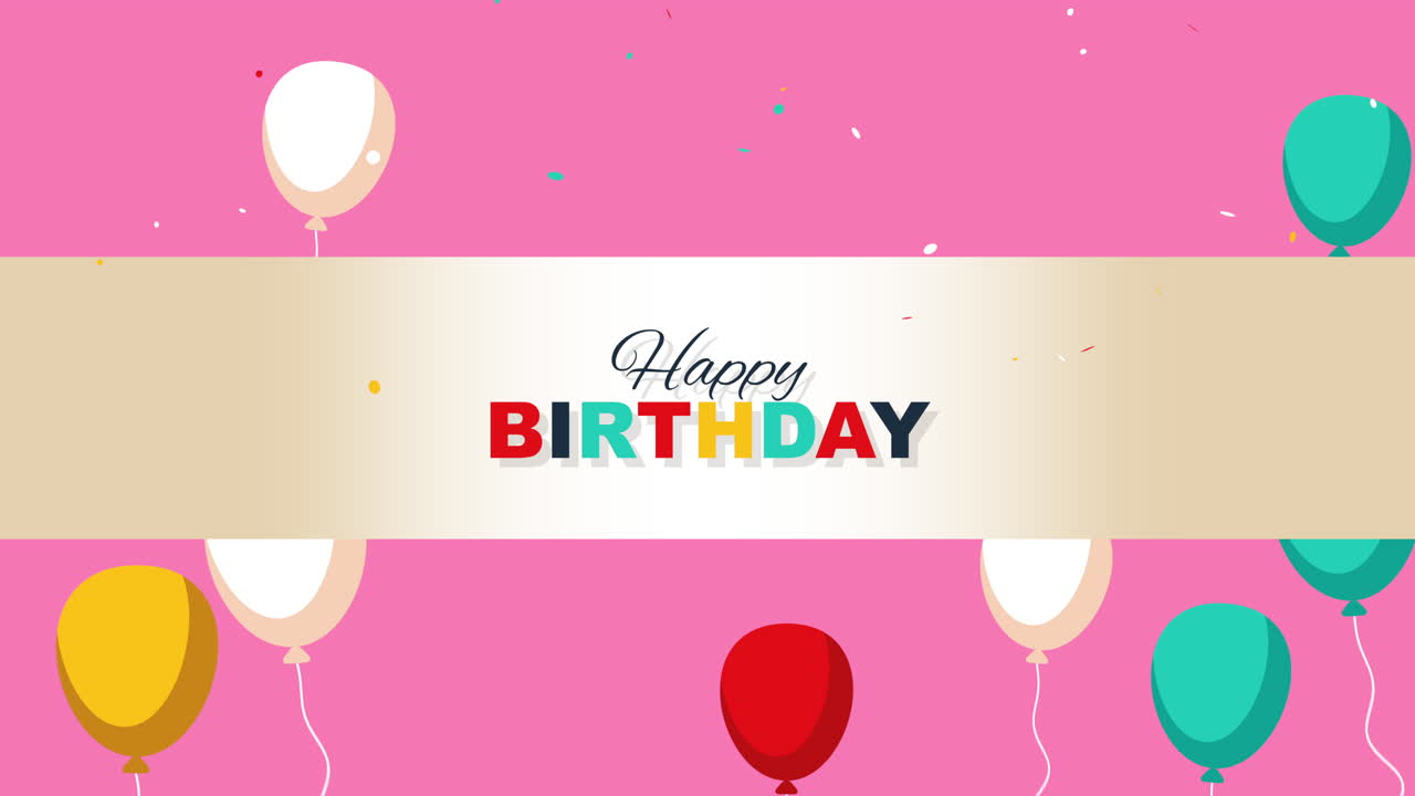 primer plano animado texto de feliz cumpleaños con globos en el fondo de vacaciones 1