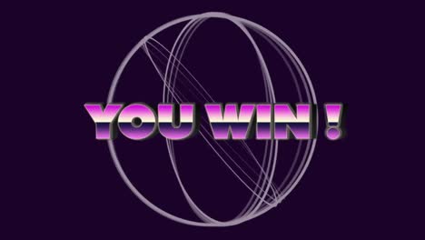 animación de usted ganar texto en letras de color rosa metálico a púrpura sobre el escaneo de alcance
