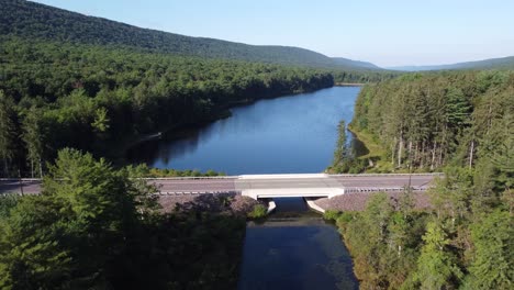 birds-eye-view-to-a-rural-Pennsylvania-road-in-a-forest