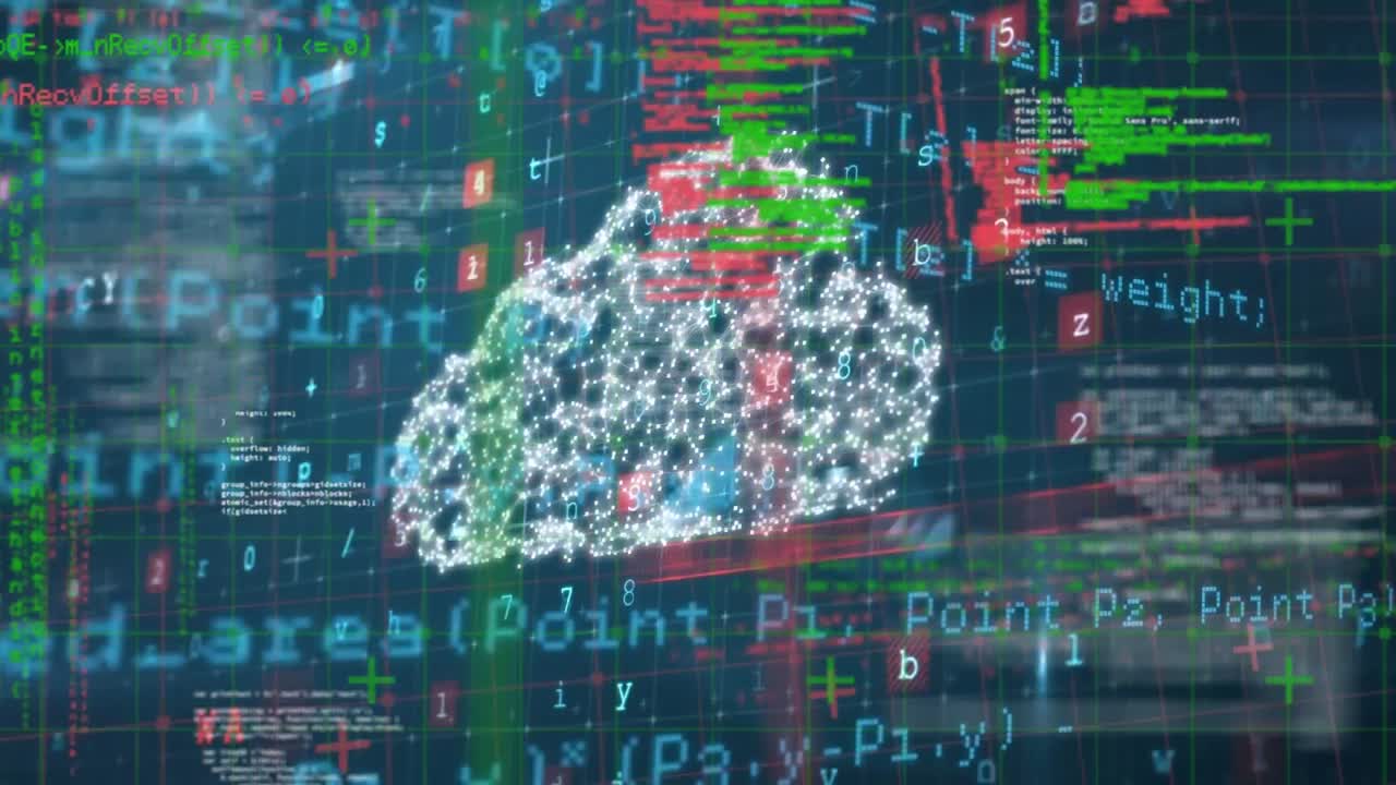 Animation of data processing over blue background