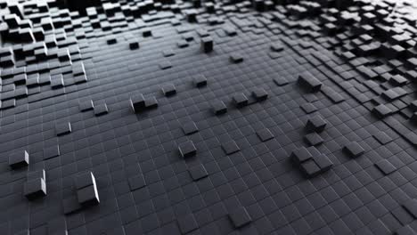fondo de onda abstracto con una superficie cúbica en movimiento negra. concepto geométrico con cajas o columnas aleatorias. plantilla de diseño de movimiento. bucle sin costuras 4k 3d render. composición tecnológica. ondulación radial.