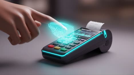 innovative touch payment system showcasing fingerprint authentication and receipt generation for enhanced transaction security and efficiency in modern retail environments