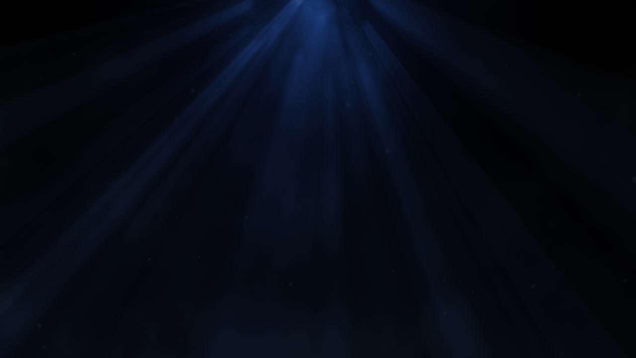 Dramatic blue light beam with flying flicker particles and smoke effect abstract background