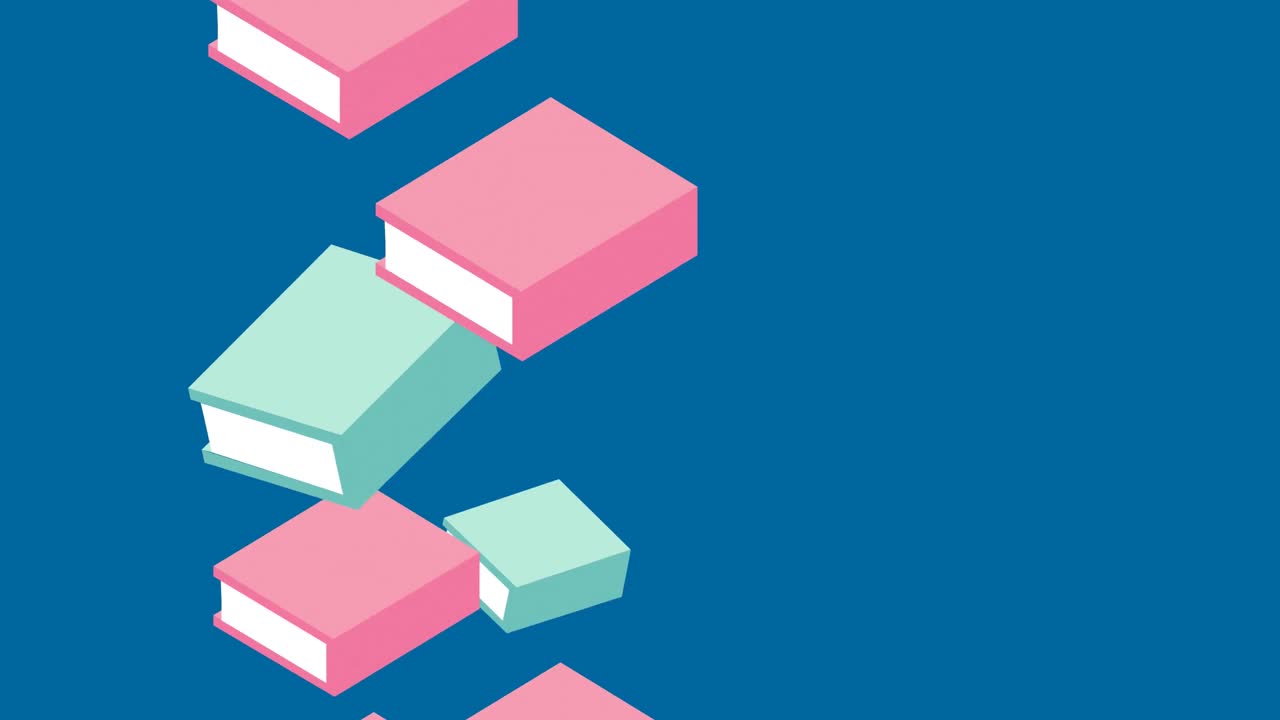 Animation of book icons over blue background