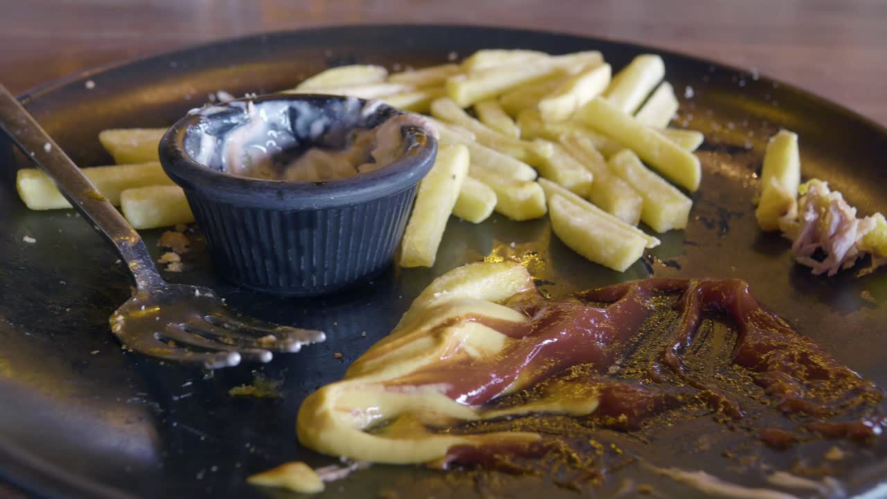 plato vacío con patatas fritas y salsas