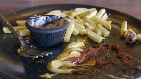 empty plate with fries and sauces