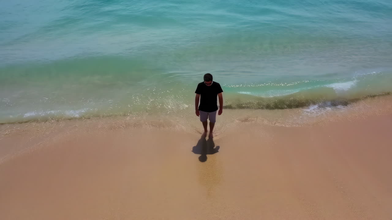 Man standing in shallow clear ocean water at the beach
