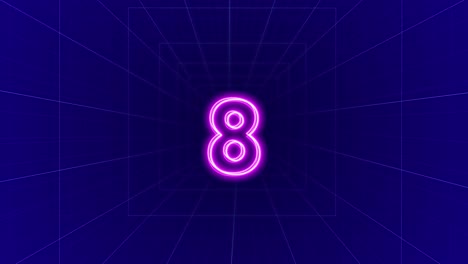 4k 3d neon light 60 seconds countdown on blue background light timer from 10 to 0 seconds minute