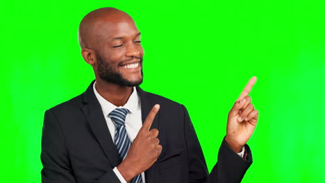 Green-screen,-face-and-happy-man-pointing