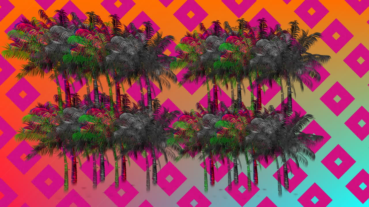 palmeras y patrones cuadrados