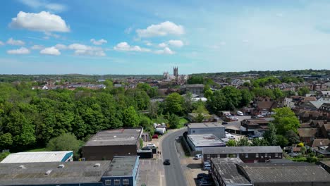 the wincheap industrial estate in canterbury with the canterbury cathedral on the horizon