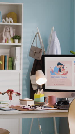 office desk with bookshelf