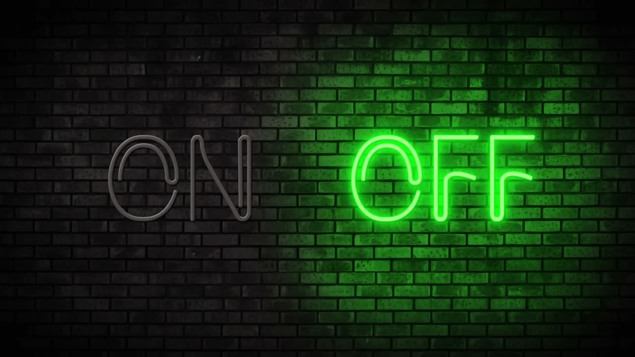 encendido y apagado de la luz de neón en la pared de ladrillo. bar de club nocturno señal de neón parpadeante animación de movimiento